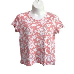 3/$30 Croft & Barrow Top Women's Size XXL Peach White Floral Short Sleeve